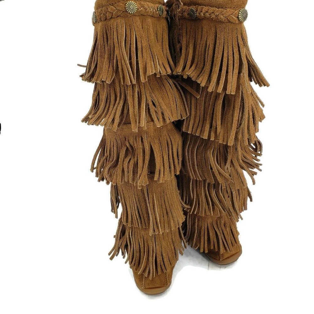 Minnetonka 5 Layer Fringe Boots Womens 7 Brown Suede Leather 1658 - Picture 3 of 9